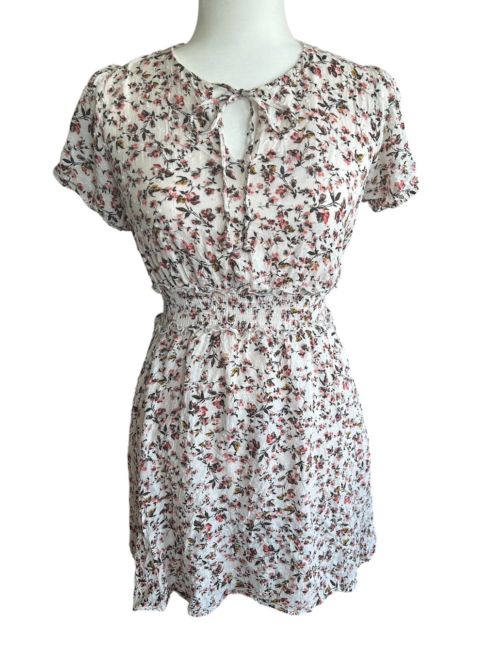 Sadie & Sage Floral Mini Dress Textured Short Sleeve Cottagecore Women’s Size S